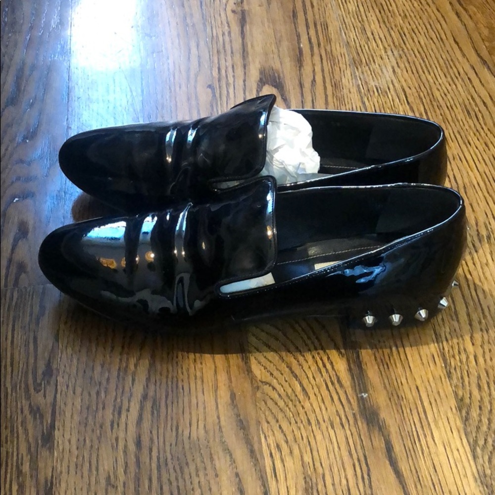 balenciaga patent leather loafers with stud heels
